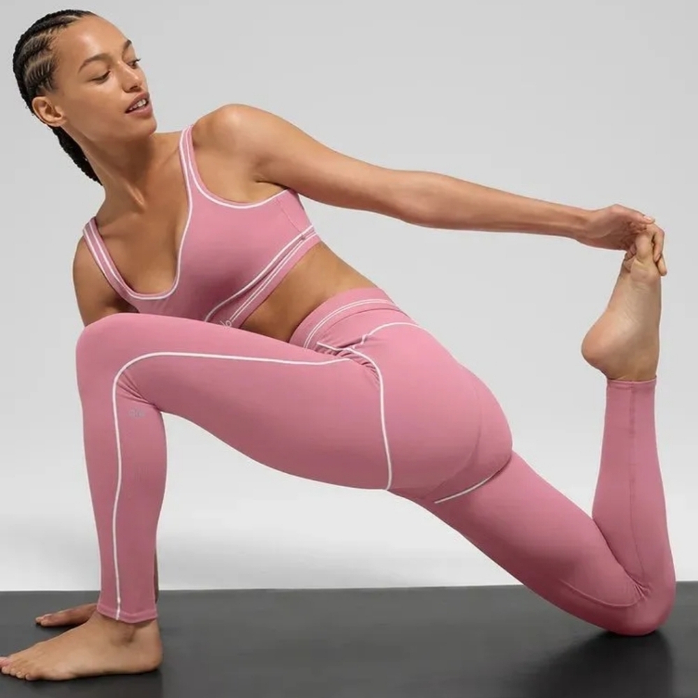 Alo Yoga Airbrush High-Waist Heart Throb Legging Pink Wild Rose/White Small $134 - Picture 4 of 12